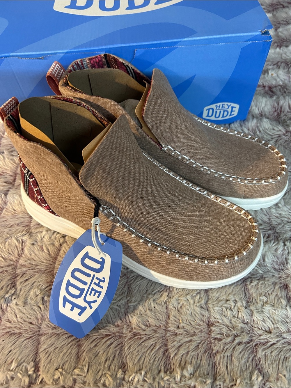Hey Dude Women's Denny Crafted  Brown Canvas Slip-On Loafers size 6